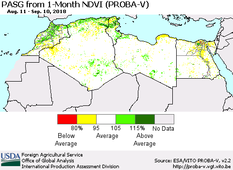North Africa PASG from 1-Month NDVI (PROBA-V) Thematic Map For 9/1/2018 - 9/10/2018