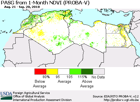 North Africa PASG from 1-Month NDVI (PROBA-V) Thematic Map For 9/11/2018 - 9/20/2018