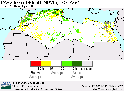 North Africa PASG from 1-Month NDVI (PROBA-V) Thematic Map For 9/21/2018 - 9/30/2018
