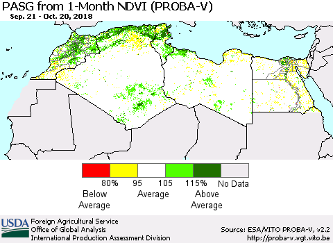 North Africa PASG from 1-Month NDVI (PROBA-V) Thematic Map For 10/11/2018 - 10/20/2018