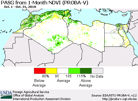 North Africa PASG from 1-Month NDVI (PROBA-V) Thematic Map For 10/21/2018 - 10/31/2018