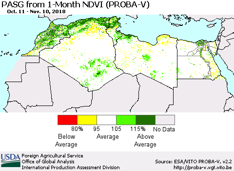 North Africa PASG from 1-Month NDVI (PROBA-V) Thematic Map For 11/1/2018 - 11/10/2018