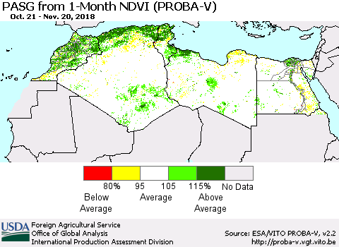 North Africa PASG from 1-Month NDVI (PROBA-V) Thematic Map For 11/11/2018 - 11/20/2018