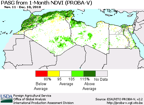 North Africa PASG from 1-Month NDVI (PROBA-V) Thematic Map For 12/1/2018 - 12/10/2018