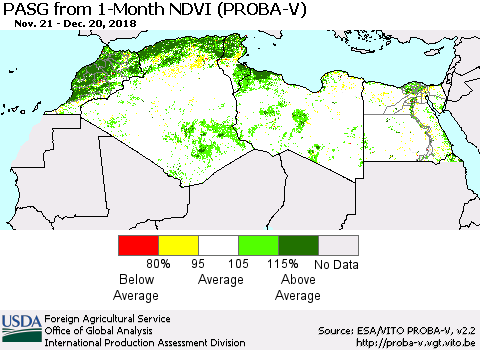 North Africa PASG from 1-Month NDVI (PROBA-V) Thematic Map For 12/11/2018 - 12/20/2018