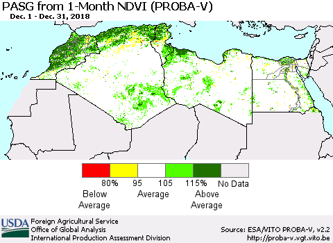 North Africa PASG from 1-Month NDVI (PROBA-V) Thematic Map For 12/21/2018 - 12/31/2018