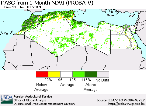 North Africa PASG from 1-Month NDVI (PROBA-V) Thematic Map For 1/1/2019 - 1/10/2019