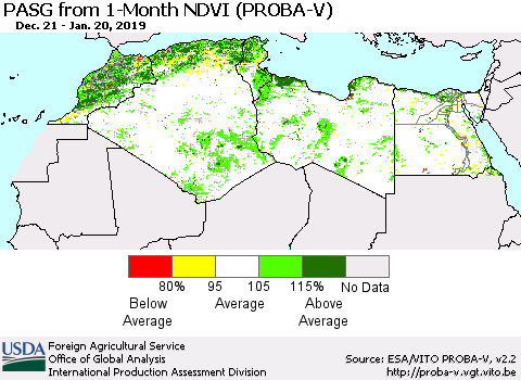 North Africa PASG from 1-Month NDVI (PROBA-V) Thematic Map For 1/11/2019 - 1/20/2019