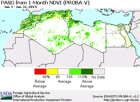 North Africa PASG from 1-Month NDVI (PROBA-V) Thematic Map For 1/21/2019 - 1/31/2019