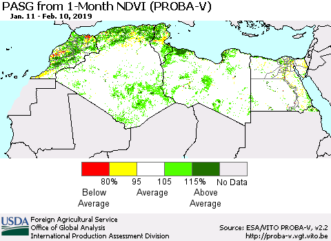 North Africa PASG from 1-Month NDVI (PROBA-V) Thematic Map For 2/1/2019 - 2/10/2019