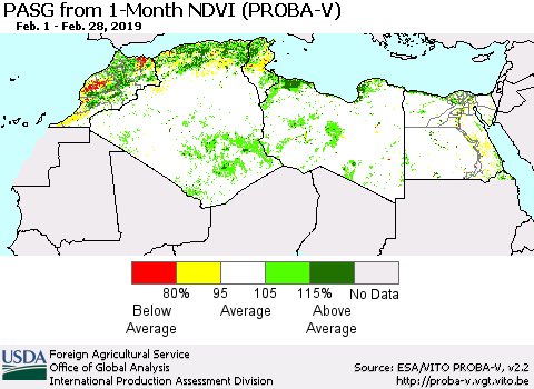 North Africa PASG from 1-Month NDVI (PROBA-V) Thematic Map For 2/21/2019 - 2/28/2019