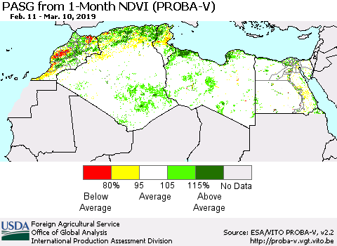 North Africa PASG from 1-Month NDVI (PROBA-V) Thematic Map For 3/1/2019 - 3/10/2019