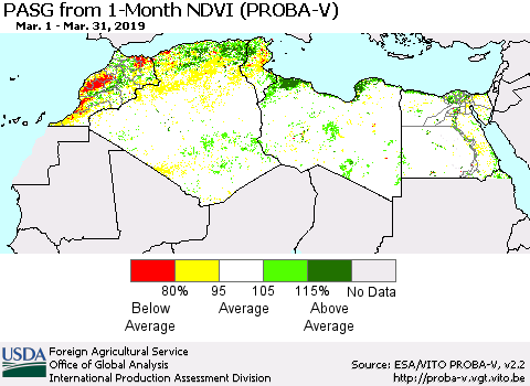 North Africa PASG from 1-Month NDVI (PROBA-V) Thematic Map For 3/21/2019 - 3/31/2019