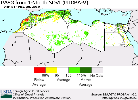 North Africa PASG from 1-Month NDVI (PROBA-V) Thematic Map For 5/11/2019 - 5/20/2019