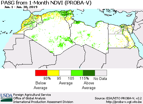 North Africa PASG from 1-Month NDVI (PROBA-V) Thematic Map For 6/21/2019 - 6/30/2019