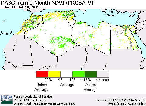 North Africa PASG from 1-Month NDVI (PROBA-V) Thematic Map For 7/1/2019 - 7/10/2019