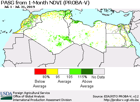North Africa PASG from 1-Month NDVI (PROBA-V) Thematic Map For 7/21/2019 - 7/31/2019