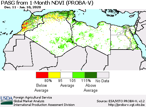 North Africa PASG from 1-Month NDVI (PROBA-V) Thematic Map For 1/1/2020 - 1/10/2020