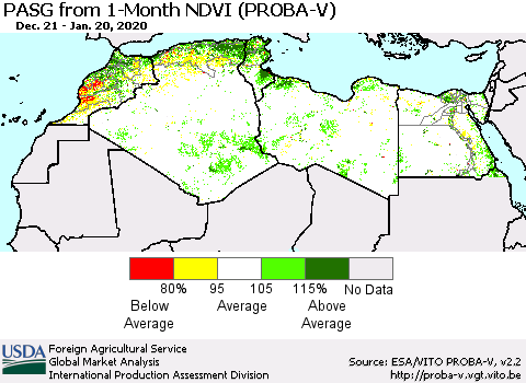 North Africa PASG from 1-Month NDVI (PROBA-V) Thematic Map For 1/11/2020 - 1/20/2020