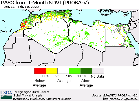 North Africa PASG from 1-Month NDVI (PROBA-V) Thematic Map For 2/1/2020 - 2/10/2020