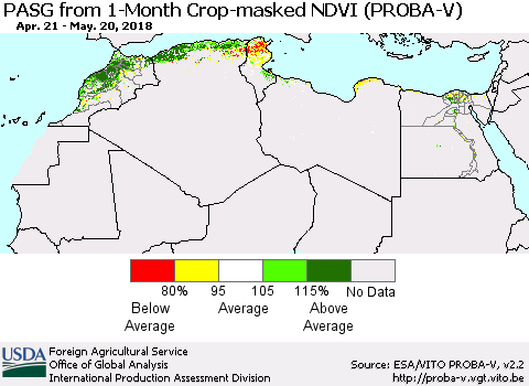 North Africa PASG from 1-Month Crop-masked NDVI (PROBA-V) Thematic Map For 5/11/2018 - 5/20/2018