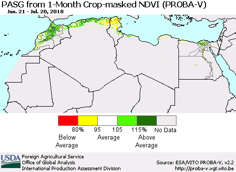 North Africa PASG from 1-Month Crop-masked NDVI (PROBA-V) Thematic Map For 7/11/2018 - 7/20/2018