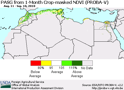 North Africa PASG from 1-Month Crop-masked NDVI (PROBA-V) Thematic Map For 9/1/2018 - 9/10/2018