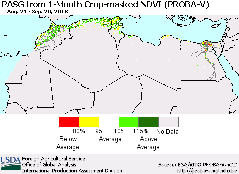 North Africa PASG from 1-Month Crop-masked NDVI (PROBA-V) Thematic Map For 9/11/2018 - 9/20/2018