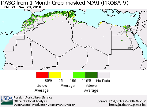 North Africa PASG from 1-Month Crop-masked NDVI (PROBA-V) Thematic Map For 11/11/2018 - 11/20/2018