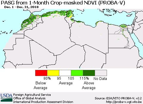 North Africa PASG from 1-Month Crop-masked NDVI (PROBA-V) Thematic Map For 12/21/2018 - 12/31/2018