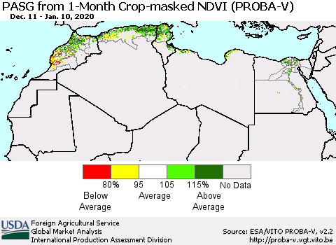 North Africa PASG from 1-Month Crop-masked NDVI (PROBA-V) Thematic Map For 1/1/2020 - 1/10/2020