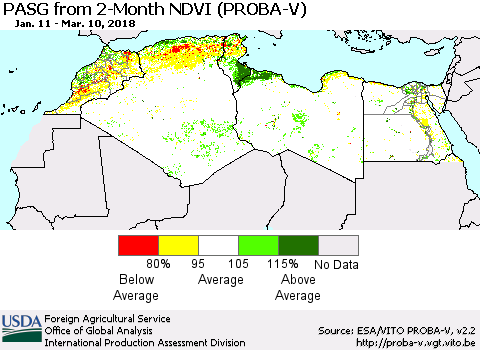 North Africa PASG from 2-Month NDVI (PROBA-V) Thematic Map For 3/1/2018 - 3/10/2018