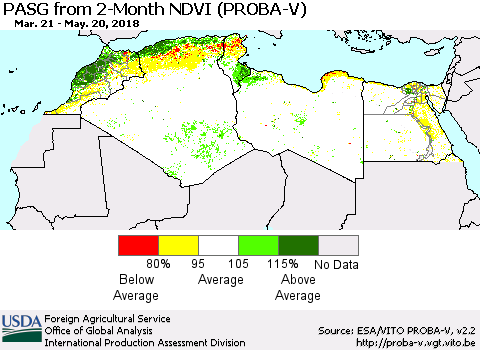 North Africa PASG from 2-Month NDVI (PROBA-V) Thematic Map For 5/11/2018 - 5/20/2018