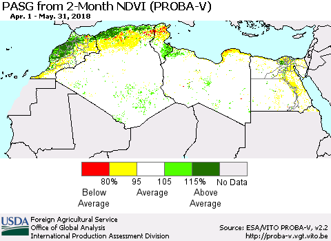 North Africa PASG from 2-Month NDVI (PROBA-V) Thematic Map For 5/21/2018 - 5/31/2018