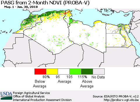 North Africa PASG from 2-Month NDVI (PROBA-V) Thematic Map For 6/21/2018 - 6/30/2018
