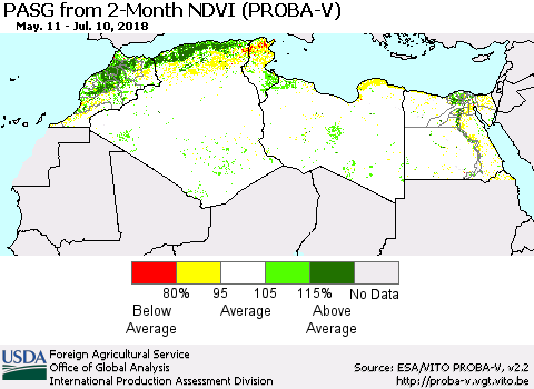 North Africa PASG from 2-Month NDVI (PROBA-V) Thematic Map For 7/1/2018 - 7/10/2018