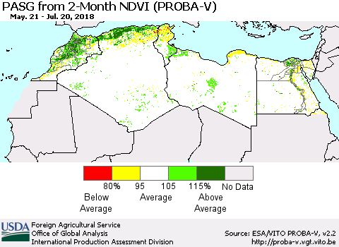 North Africa PASG from 2-Month NDVI (PROBA-V) Thematic Map For 7/11/2018 - 7/20/2018