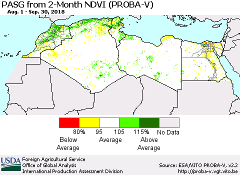 North Africa PASG from 2-Month NDVI (PROBA-V) Thematic Map For 9/21/2018 - 9/30/2018