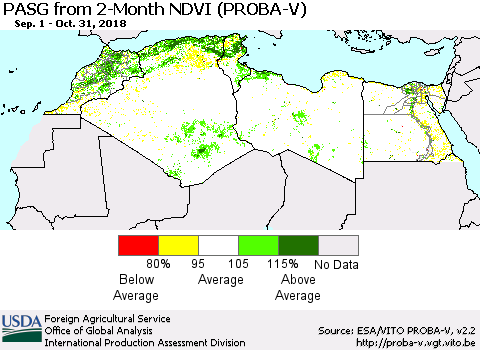 North Africa PASG from 2-Month NDVI (PROBA-V) Thematic Map For 10/21/2018 - 10/31/2018