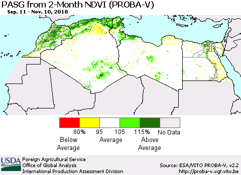 North Africa PASG from 2-Month NDVI (PROBA-V) Thematic Map For 11/1/2018 - 11/10/2018