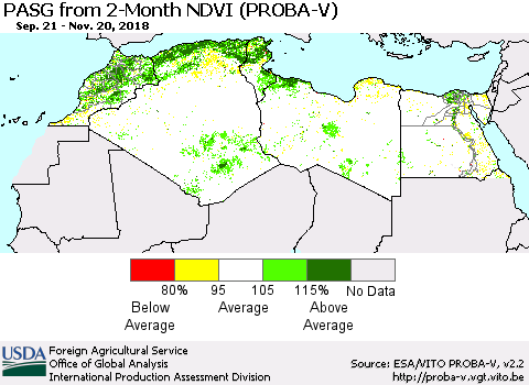North Africa PASG from 2-Month NDVI (PROBA-V) Thematic Map For 11/11/2018 - 11/20/2018