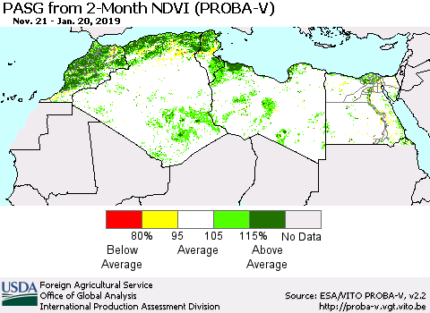 North Africa PASG from 2-Month NDVI (PROBA-V) Thematic Map For 1/11/2019 - 1/20/2019
