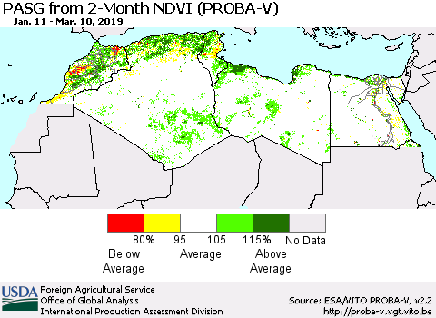 North Africa PASG from 2-Month NDVI (PROBA-V) Thematic Map For 3/1/2019 - 3/10/2019