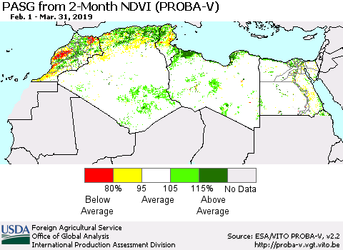 North Africa PASG from 2-Month NDVI (PROBA-V) Thematic Map For 3/21/2019 - 3/31/2019