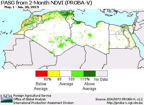 North Africa PASG from 2-Month NDVI (PROBA-V) Thematic Map For 6/21/2019 - 6/30/2019