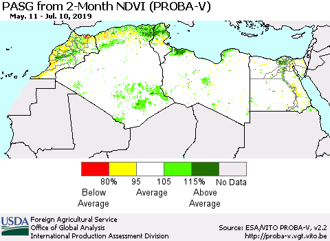 North Africa PASG from 2-Month NDVI (PROBA-V) Thematic Map For 7/1/2019 - 7/10/2019