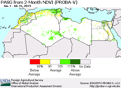 North Africa PASG from 2-Month NDVI (PROBA-V) Thematic Map For 7/21/2019 - 7/31/2019