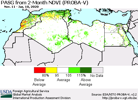 North Africa PASG from 2-Month NDVI (PROBA-V) Thematic Map For 1/1/2020 - 1/10/2020