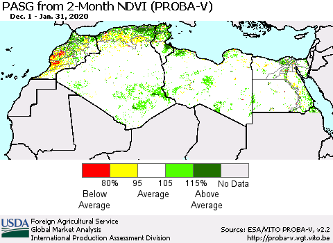 North Africa PASG from 2-Month NDVI (PROBA-V) Thematic Map For 1/21/2020 - 1/31/2020