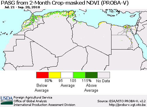 North Africa PASG from 2-Month Crop-masked NDVI (PROBA-V) Thematic Map For 9/11/2018 - 9/20/2018
